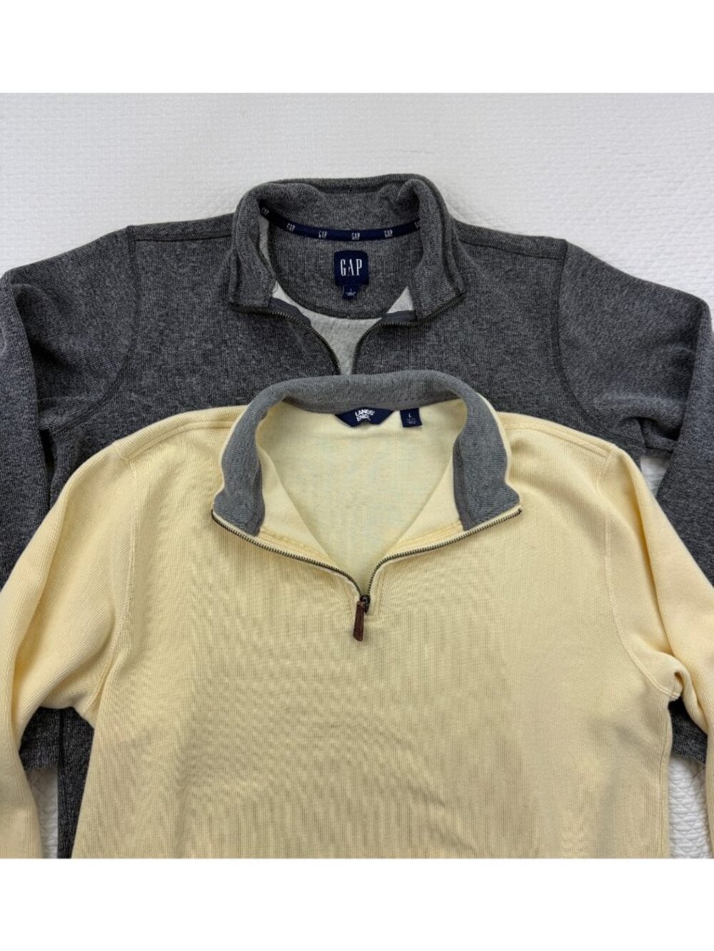 Lot of 2 Gap Lands End Mens 1/4 Zip Sweater Sweatshirt Cotton Blend Heavy
